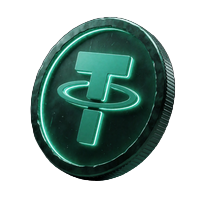 Tether-USDT-M&uuml;nze mit t&uuml;rkisem Neon-Glanz f&uuml;r Stablecoin-Einzahlungen bei Rainbet