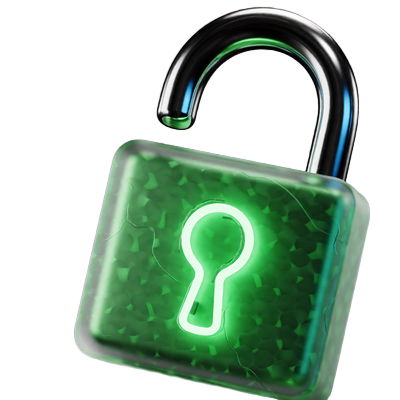 Ge&ouml;ffnetes gr&uuml;nes Neon-Vorh&auml;ngeschloss als Symbol f&uuml;r den No-Wager-Lock bei Rainbet