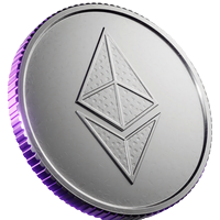 Silberne Ethereum-M&uuml;nze mit violettem Neon-Rand f&uuml;r ETH-Zahlungen bei Rainbet