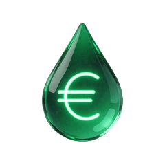 Neongr&uuml;ner Regentropfen mit Euro-Zeichen als Symbol f&uuml;r Rakeback im Rainbet VIP Club